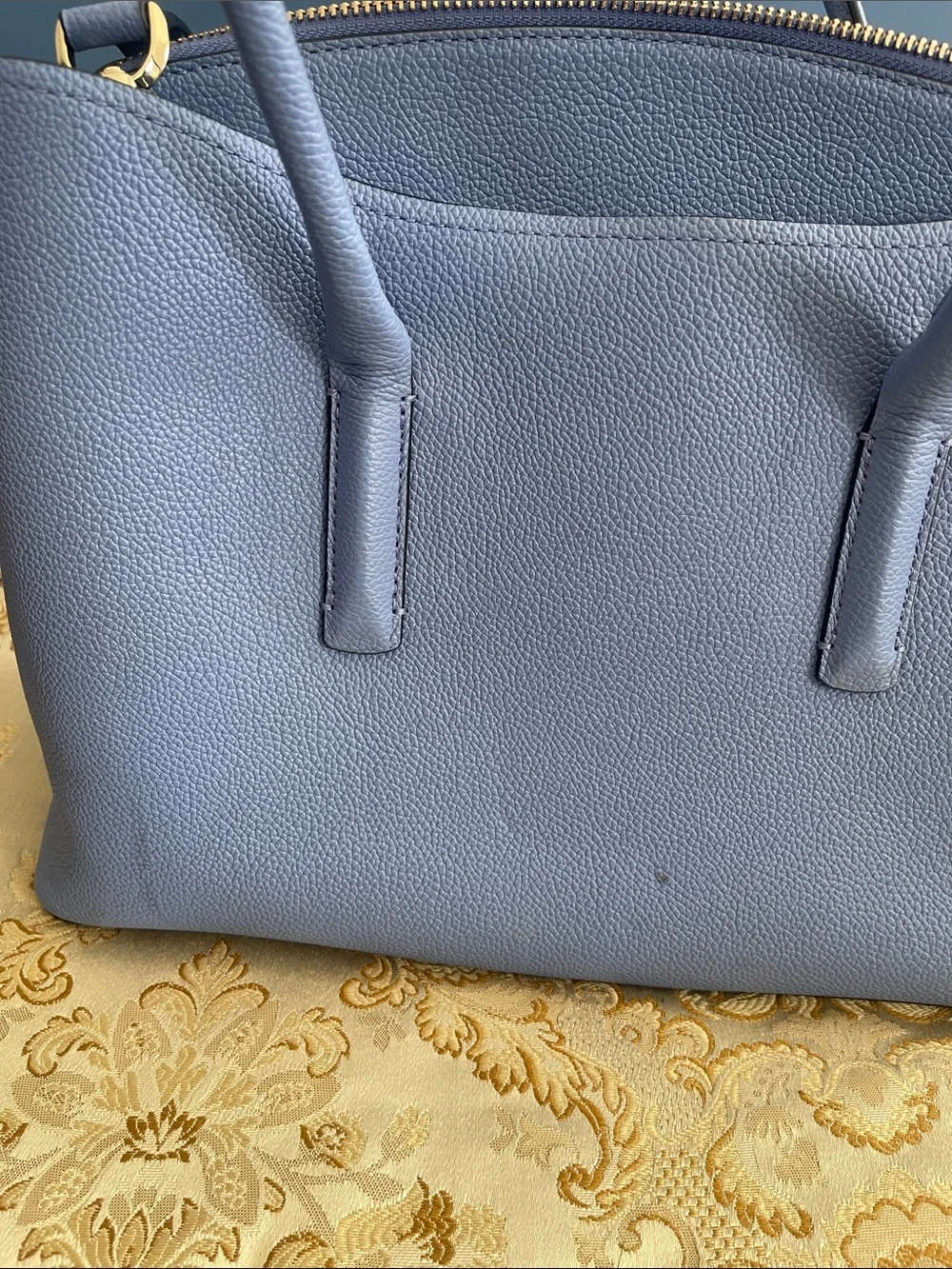 kate spade pebble leather tote in pale blue with gold hardware